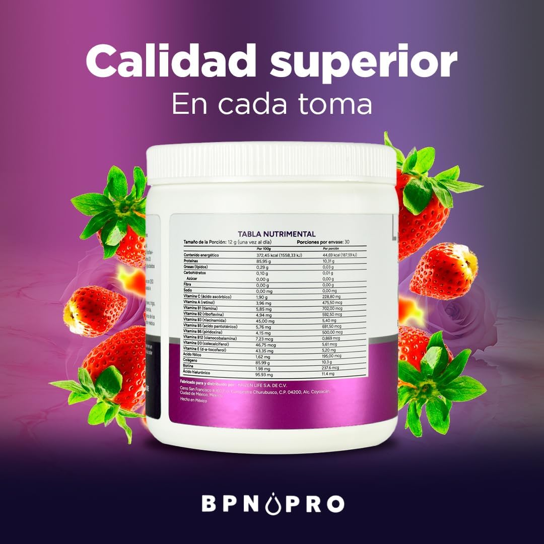 Colágeno Hidrolizado En Polvo Ácido Hialurónico Ácido Fólico Sabor Fresa.