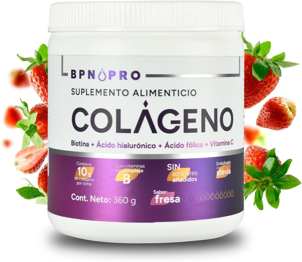 Colágeno Hidrolizado En Polvo Ácido Hialurónico Ácido Fólico Sabor Fresa.