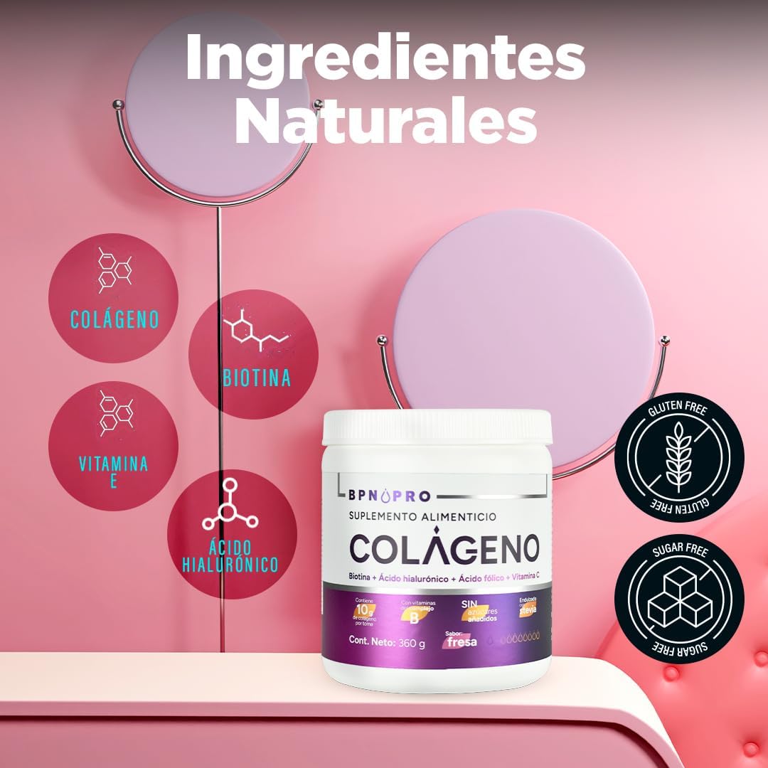 Colágeno Hidrolizado En Polvo Ácido Hialurónico Ácido Fólico Sabor Fresa.
