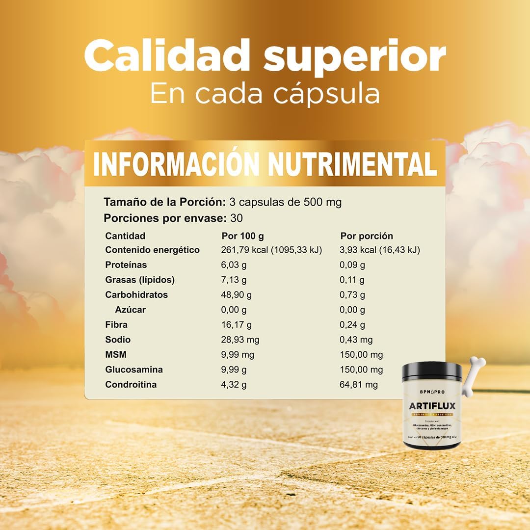 Glucosamina Msm Condroitina Curcuma Pimienta Negra Artiflux.