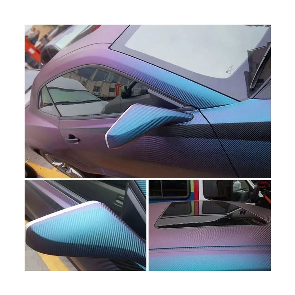 Película De Fibra De Carbono El Coche, Estilo Camaleónico Verde.