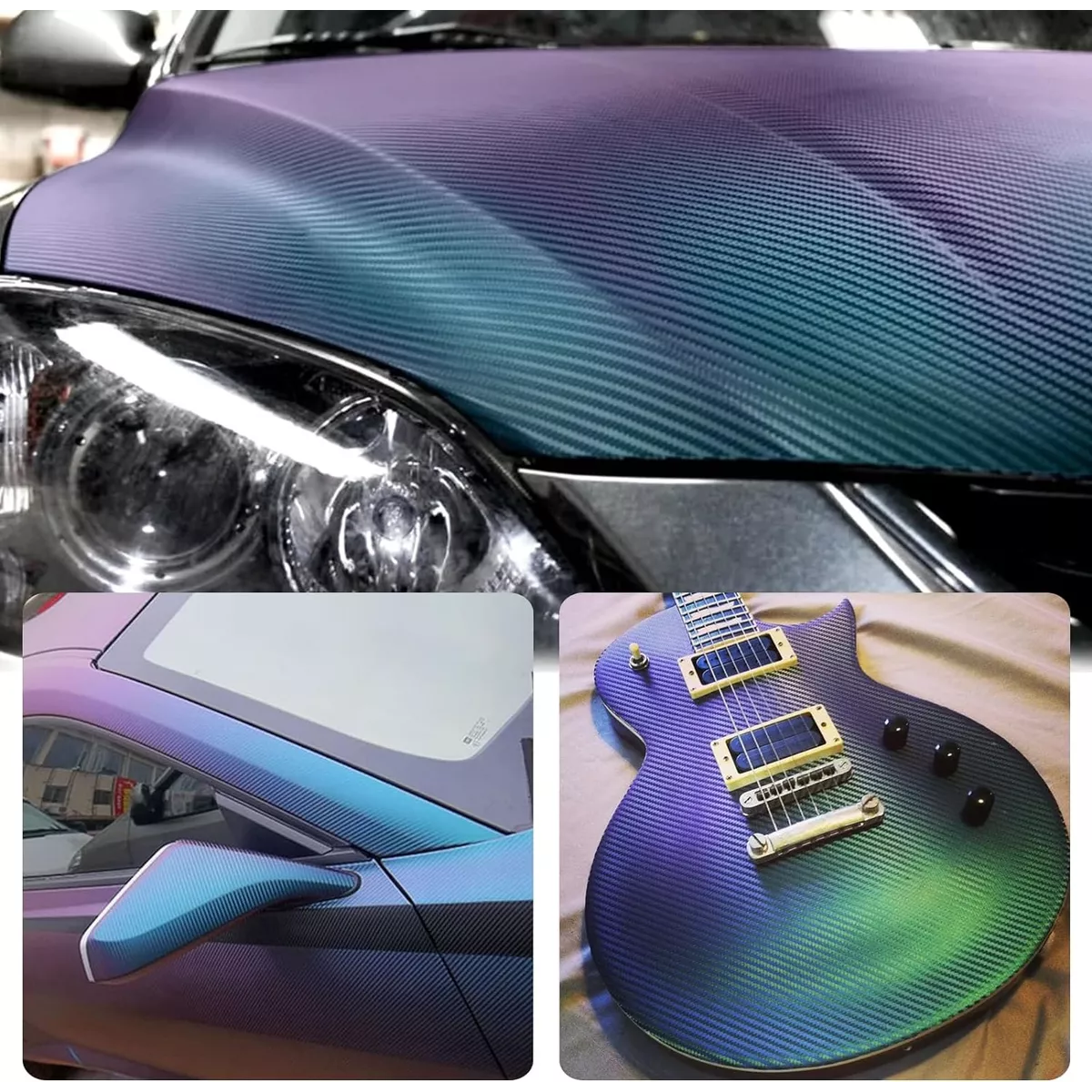 Película De Fibra De Carbono El Coche, Estilo Camaleónico Verde.