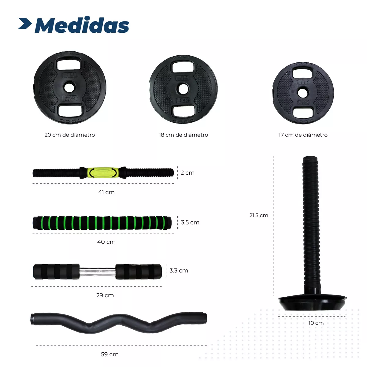 Kit Set De Mancuernas Ajustables Pesas Alta Calidad 20kg Gym Color Negro.