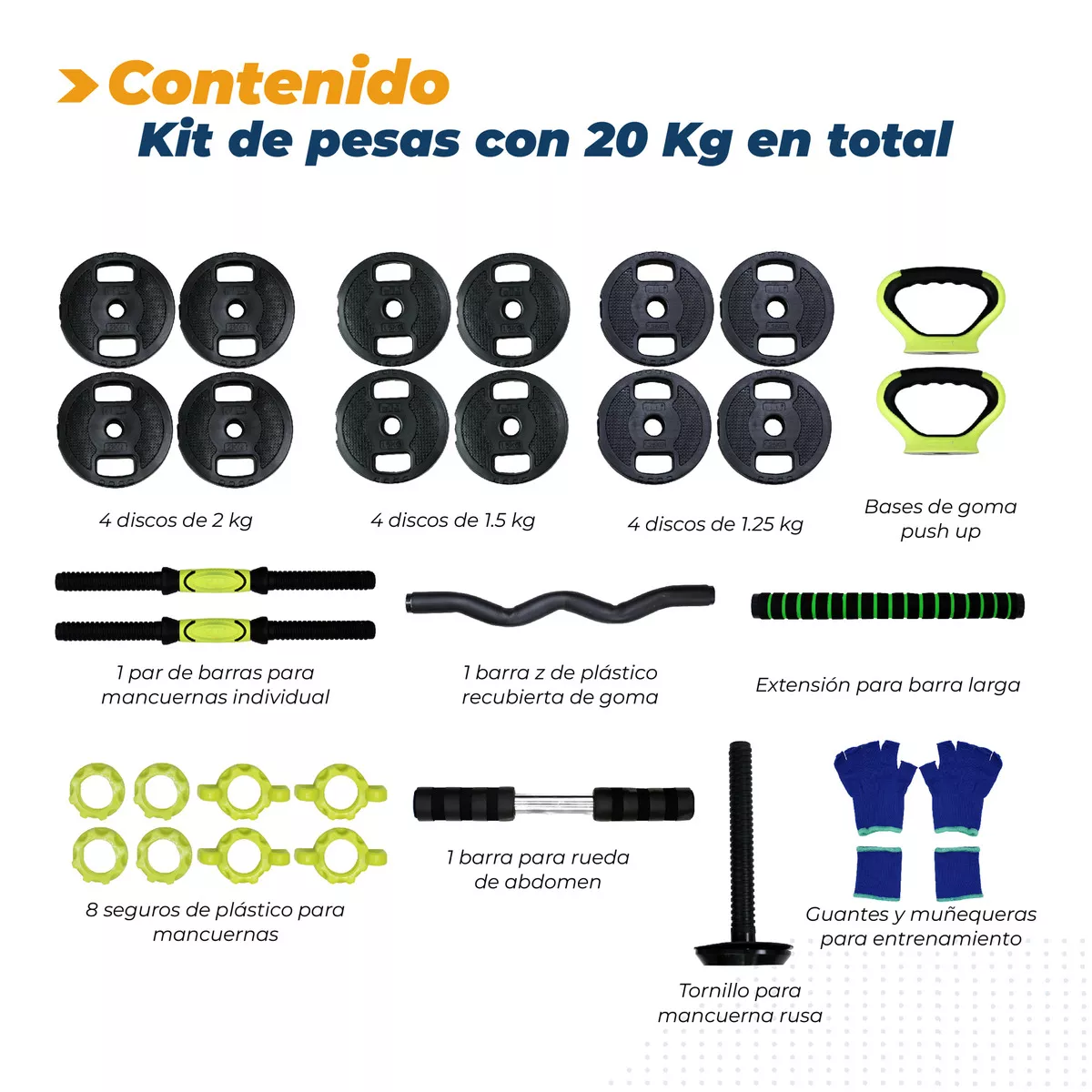 Kit Set De Mancuernas Ajustables Pesas Alta Calidad 20kg Gym Color Negro.