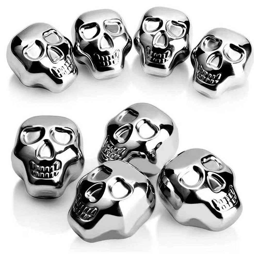 Cubos de Hielo en Forma de Craneo Calavera Piedras de Whiskey Reutilizable Metalicos.
