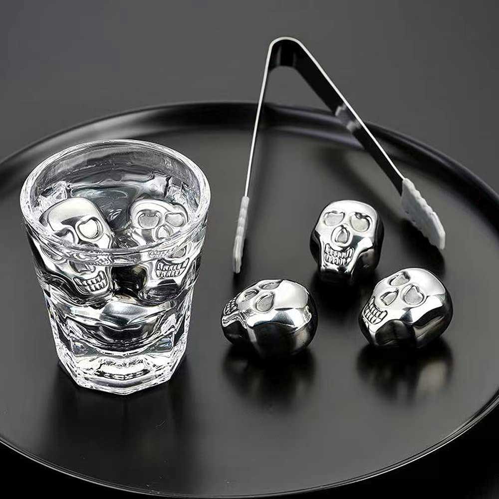 Cubos de Hielo en Forma de Craneo Calavera Piedras de Whiskey Reutilizable Metalicos.