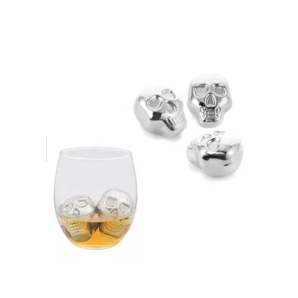 Cubos de Hielo en Forma de Craneo Calavera Piedras de Whiskey Reutilizable Metalicos.