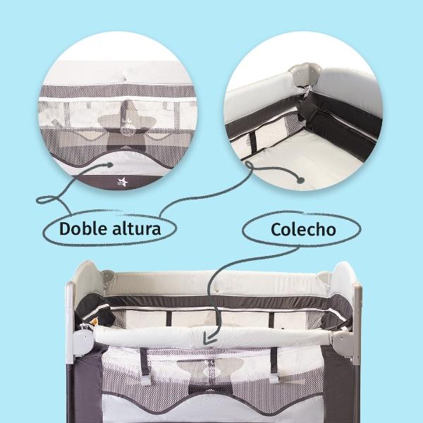 Cuna Bebe Corral Prinsel Baby Colecho 2 En 1 Mosquitero Gris.