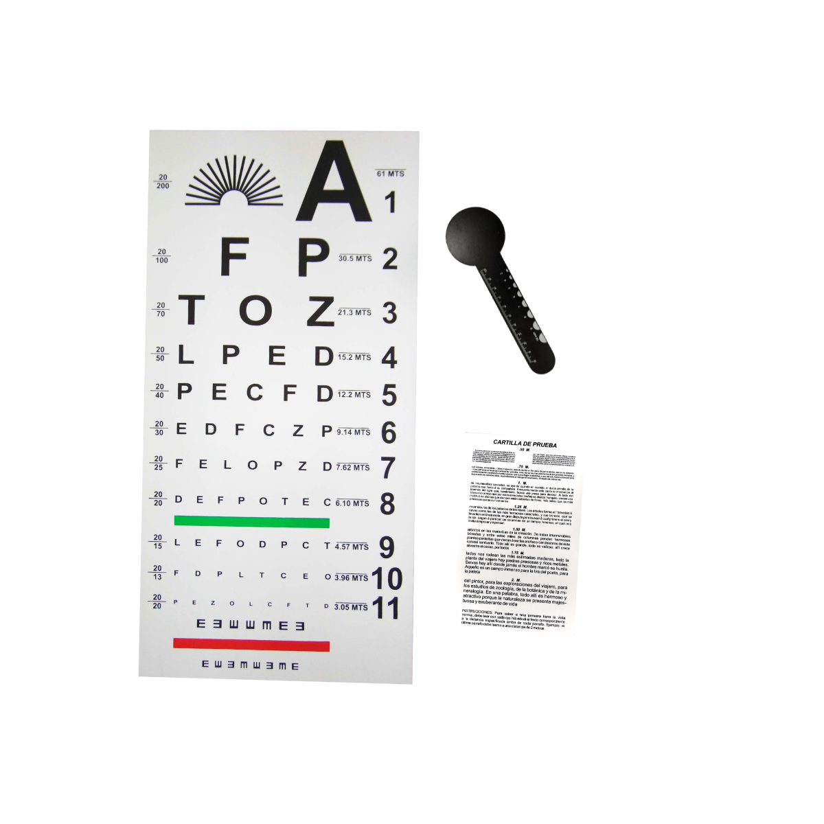 Kit Paquete Cartilla Snellen Lectura Examen Optica A reloj 3p