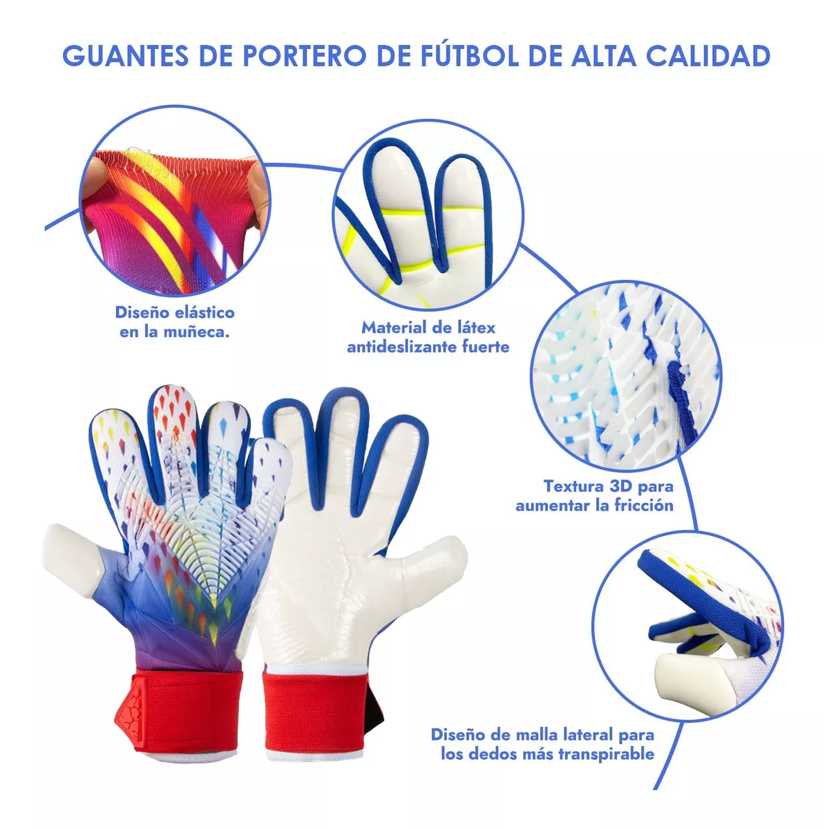 Guantes De Portero Fútbol Soccer Antidesliz Espesamiento Talla 7.