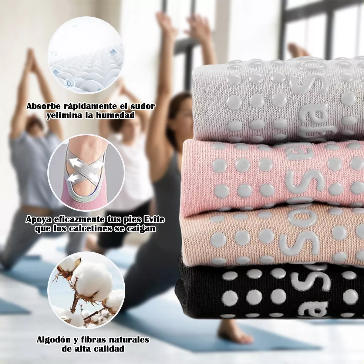 Calcetines De Yoga Danza Pilates Antiderrapantes 6 Piezas.