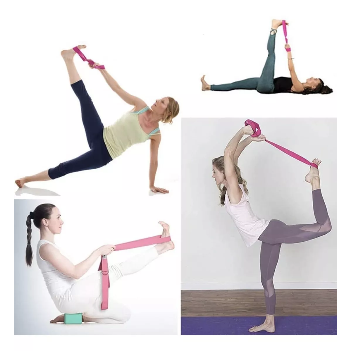 Kit Ejercicio Pelota Pilates Bloques Yoga Bandas Resistencia Rosa.