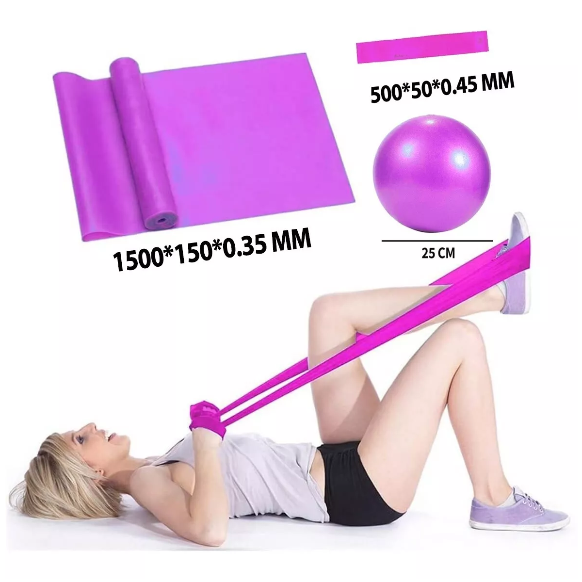 Kit Ejercicio Pelota Pilates Bloques Yoga Bandas Resistencia Rosa.