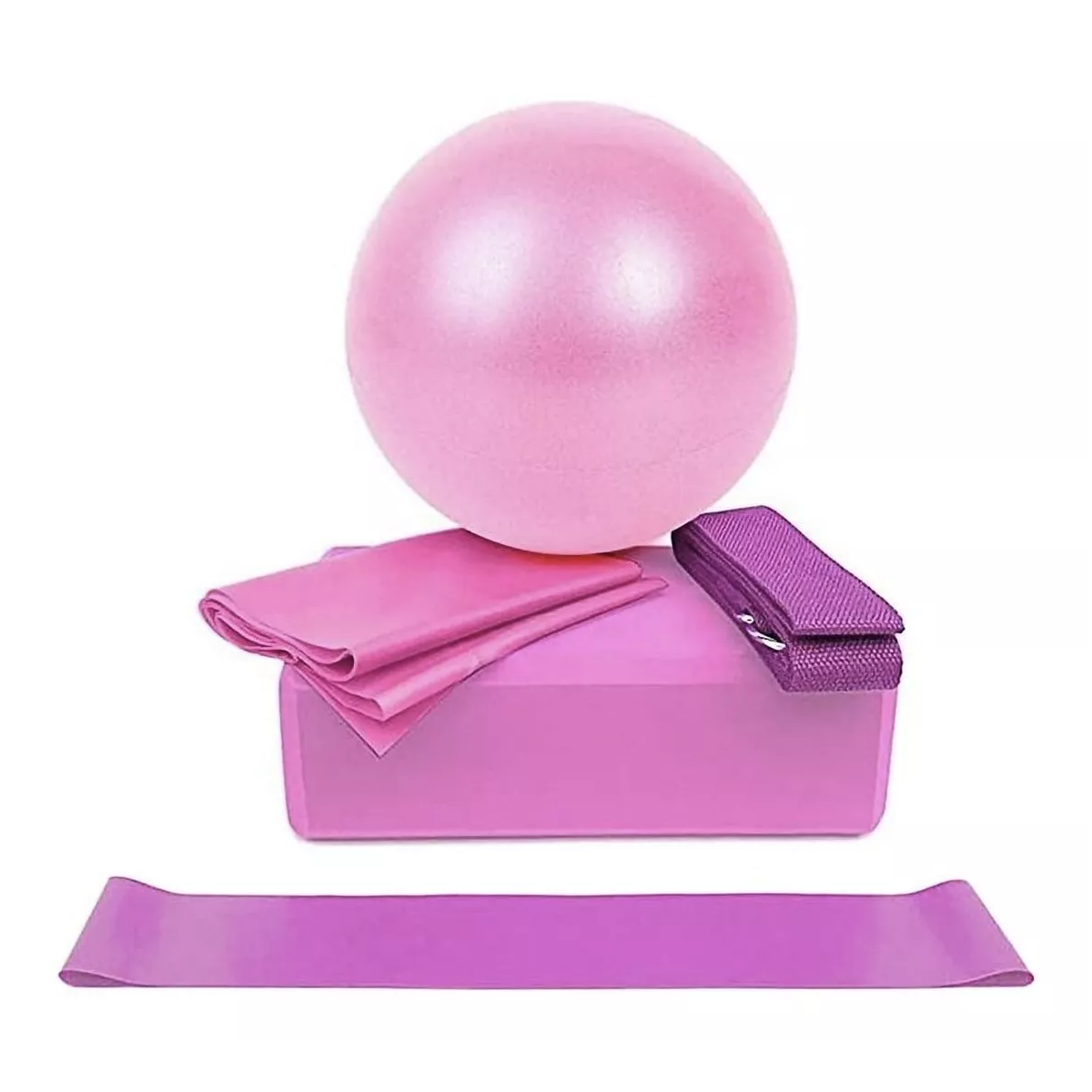Kit Ejercicio Pelota Pilates Bloques Yoga Bandas Resistencia Rosa.