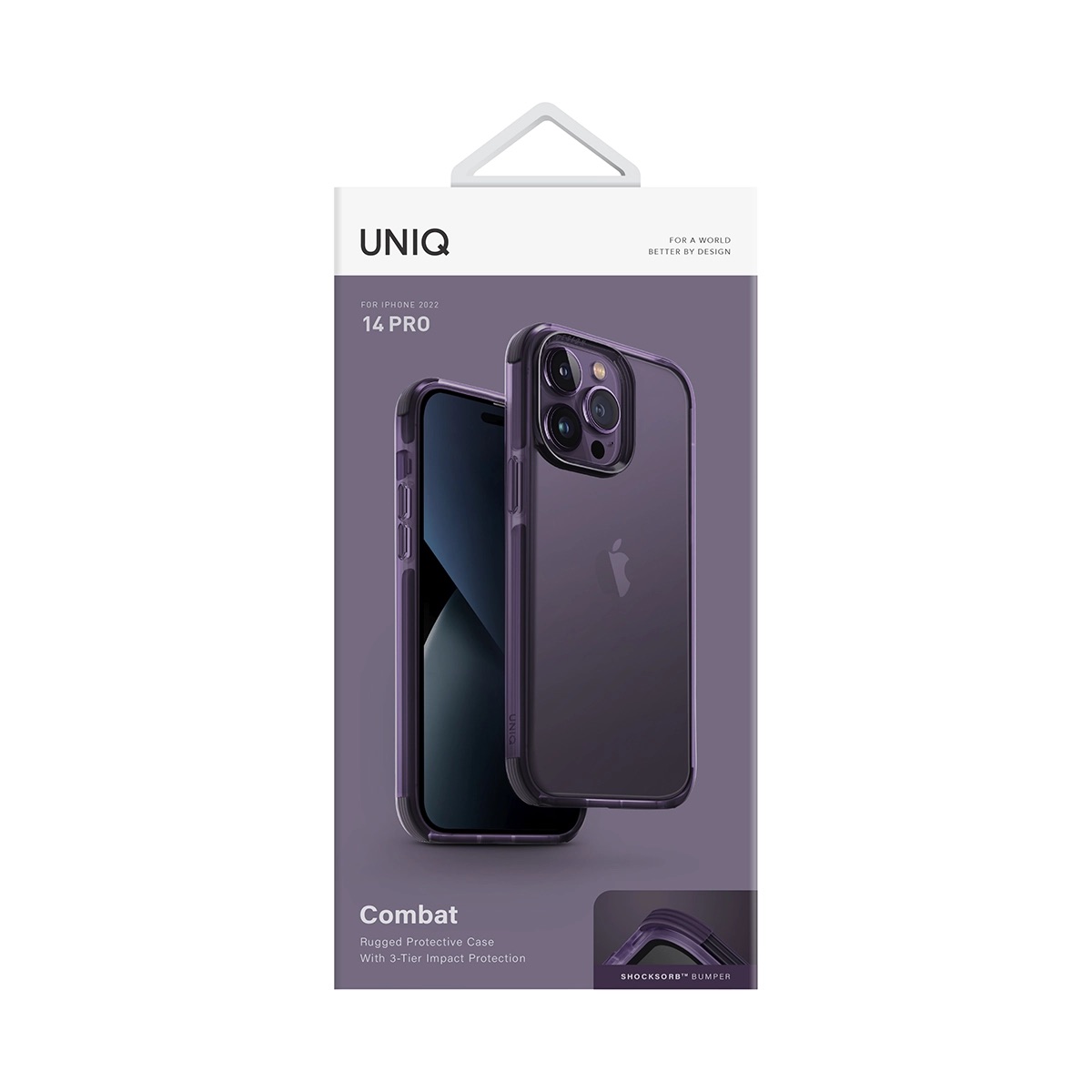 Funda Híbrida iPhone 14 Pro Combat Transparente/Morado Uniq.
