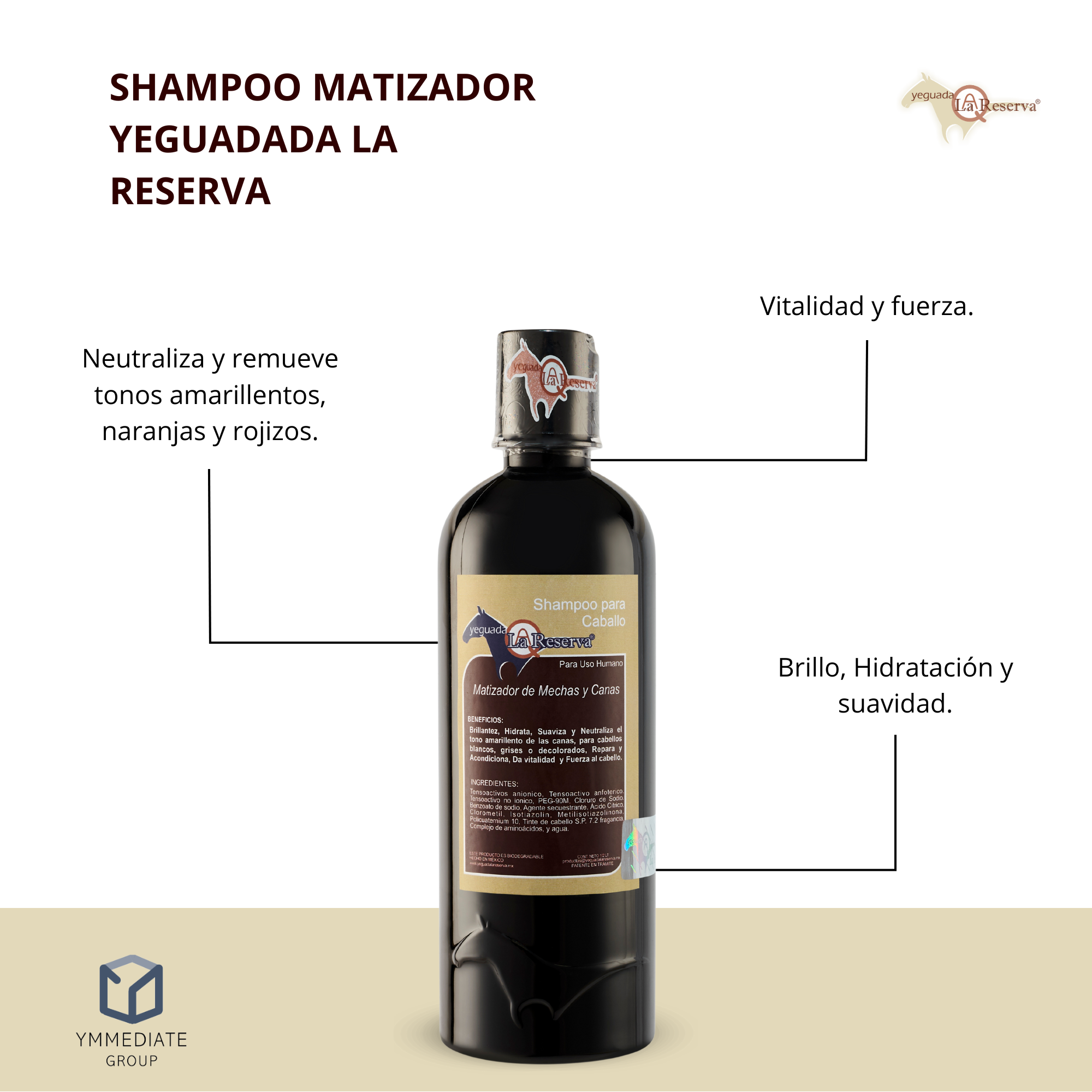 Shampoo MATIZADOR de Mechas y Canas Yeguada la Reserva . Tratamiento Matizante, Elimina Tonos Deslavados, Amarillos, Rojos y Verdes por Tintes y Decoloraciones. Shampoo para Caballo para uso humano  500 ml. (2 Botellas)