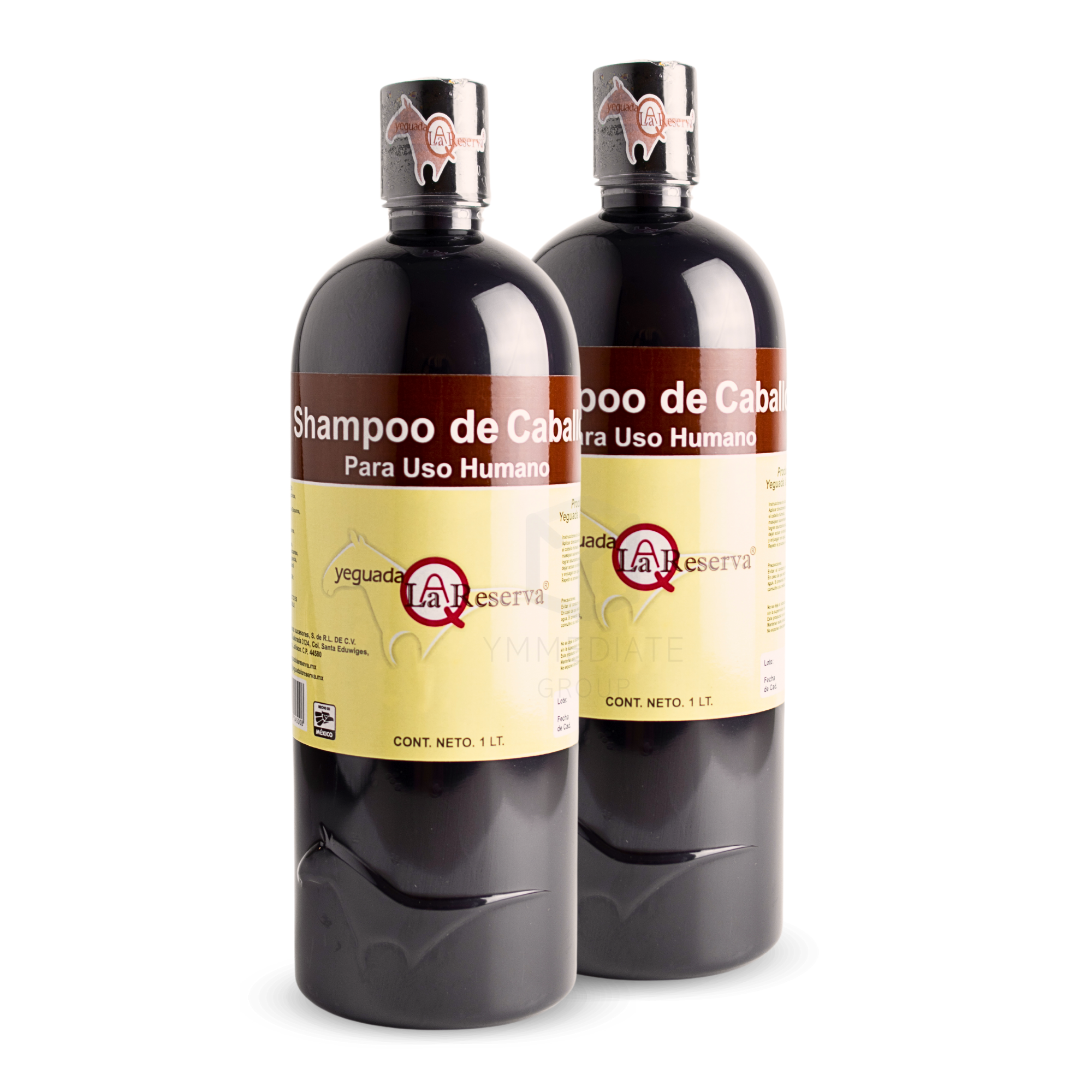 Shampoo de Caballo NEGRO para Uso Humano, Yeguada la Reserva. Ideal para Todo Tipo de Cabello. Estimula el Crecimiento, Fortalecimiento y Brillo . 1 L (2 Botellas)