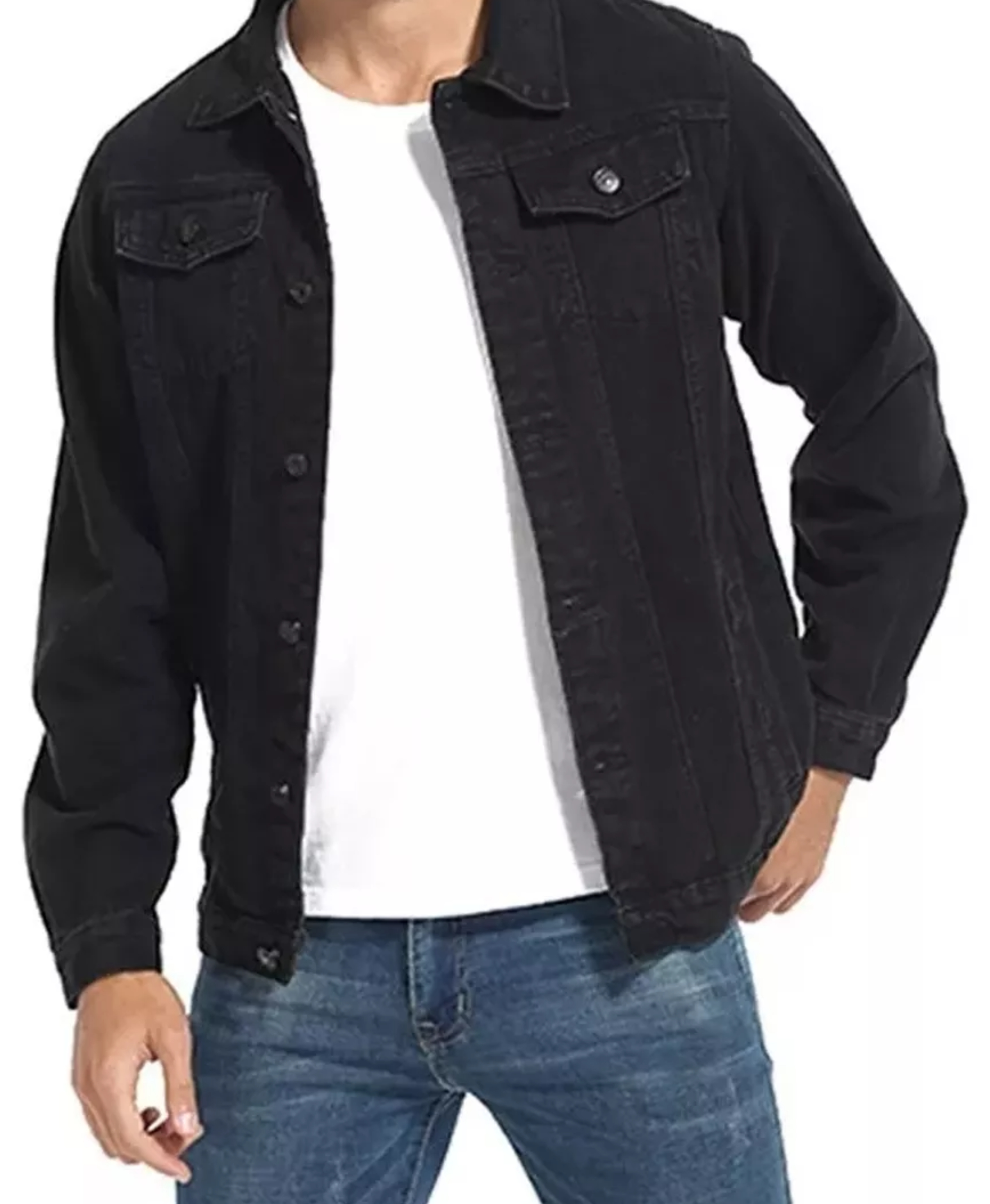 Chaqueta De Mezclilla Delgada Negro Slim Para Hombre