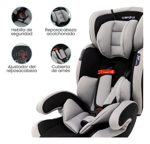 Autoasiento Seguridad Silla Niño 9m A 12 Años Coche Carro Color Negro/Gris Unisex.