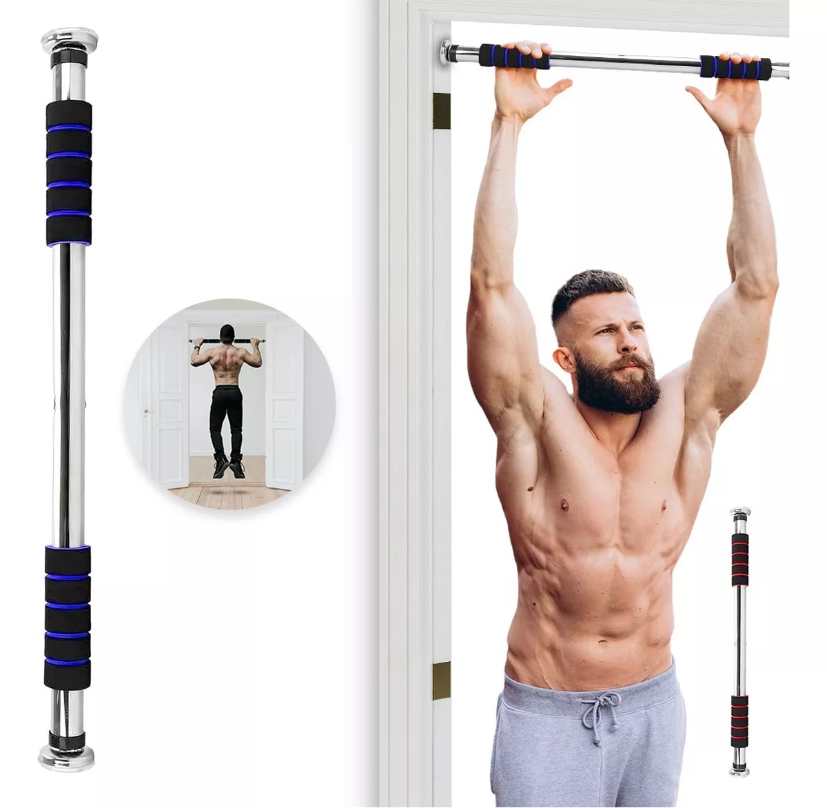 Barra Dominadas Para Puerta Abdominales Casa Gym Extensible Color Azul.