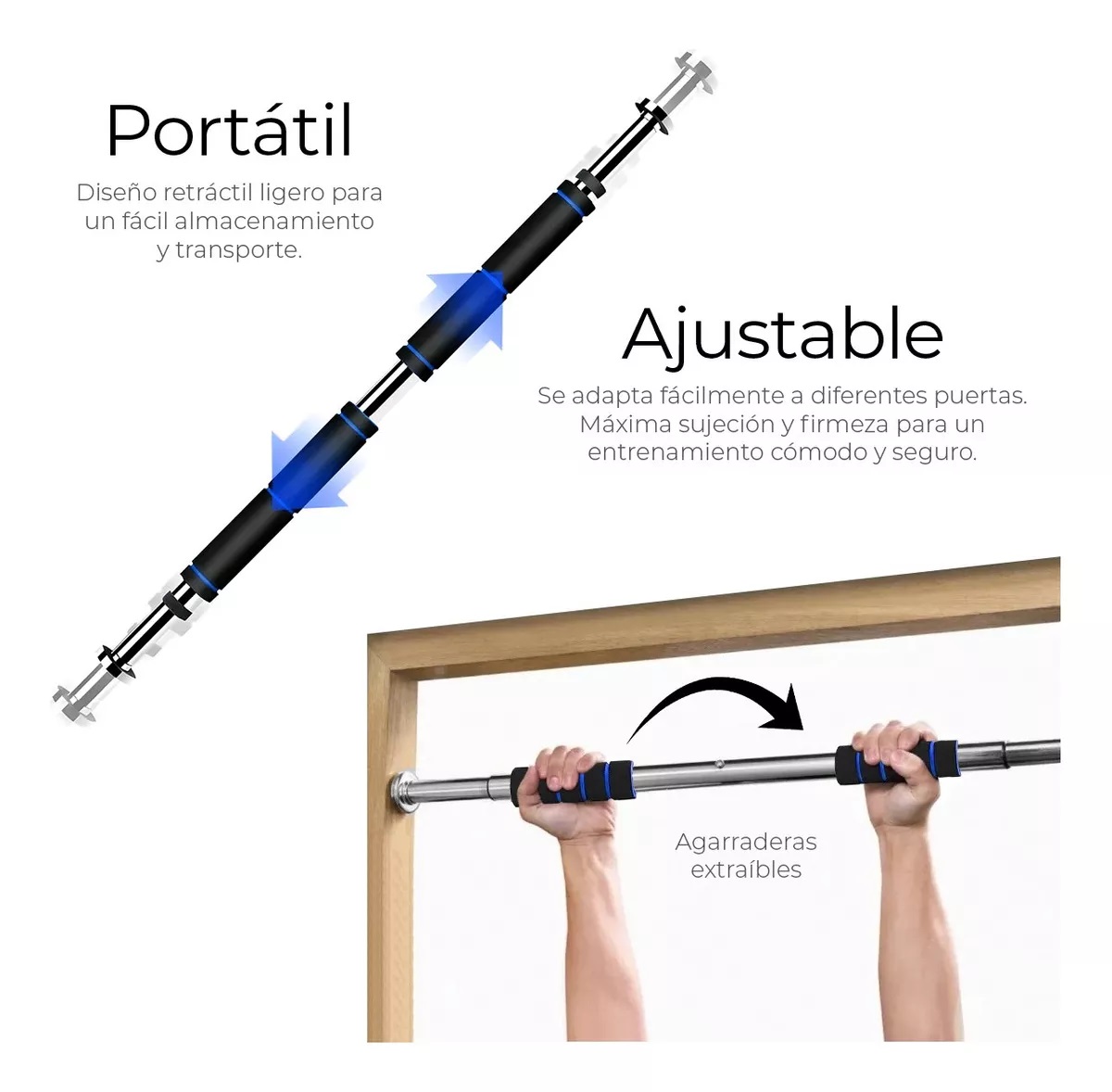 Barra Dominadas Para Puerta Abdominales Casa Gym Extensible Color Azul.