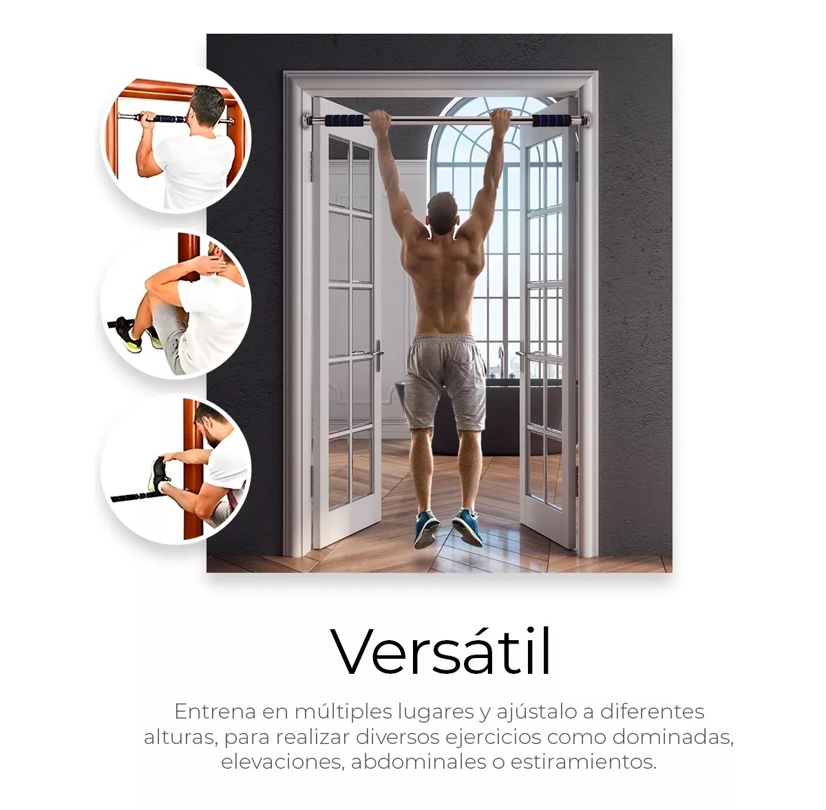 Barra Dominadas Para Puerta Abdominales Casa Gym Extensible Color Azul.