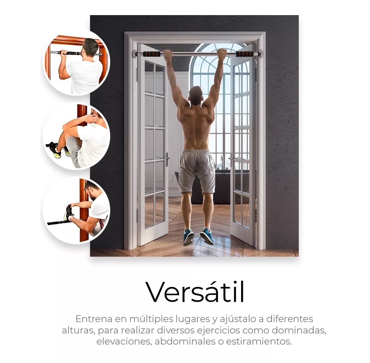 Barra Dominadas Para Puerta Abdominales Casa Gym Extensible Color Rojo.