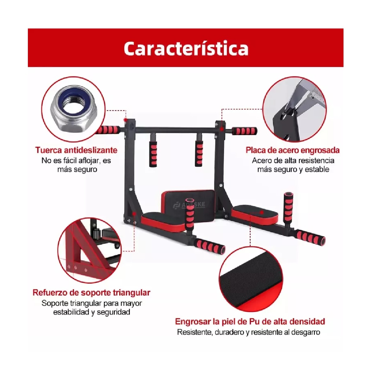 Barra 8en1 Dominadas Multifunciona Ejercicio Gym Calistenia Negro c/Rojo.
