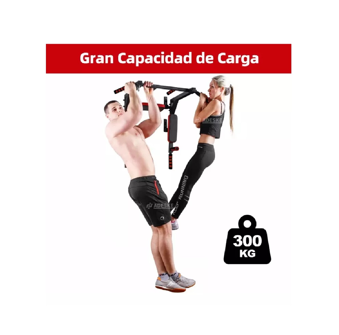 Barra 8en1 Dominadas Multifunciona Ejercicio Gym Calistenia Negro c/Rojo.