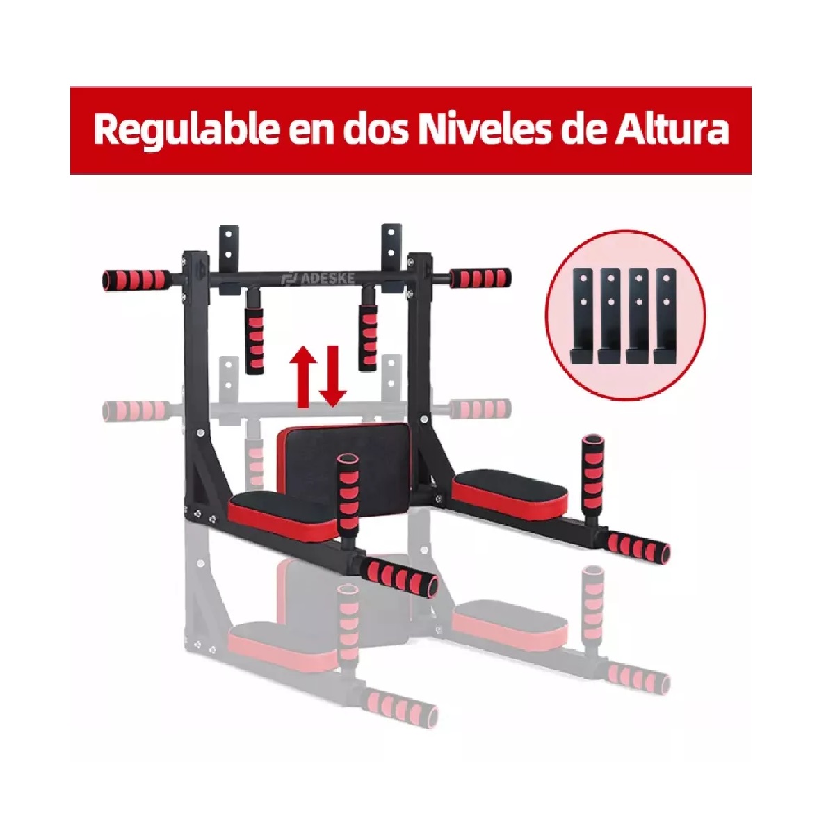 Barra 8en1 Dominadas Multifunciona Ejercicio Gym Calistenia Negro c/Rojo.