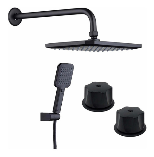 Kit Regadera 26cm Con Teléfono Y Manerales En Negro Mate.