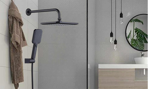 Kit Regadera 26cm Con Teléfono Y Manerales En Negro Mate.