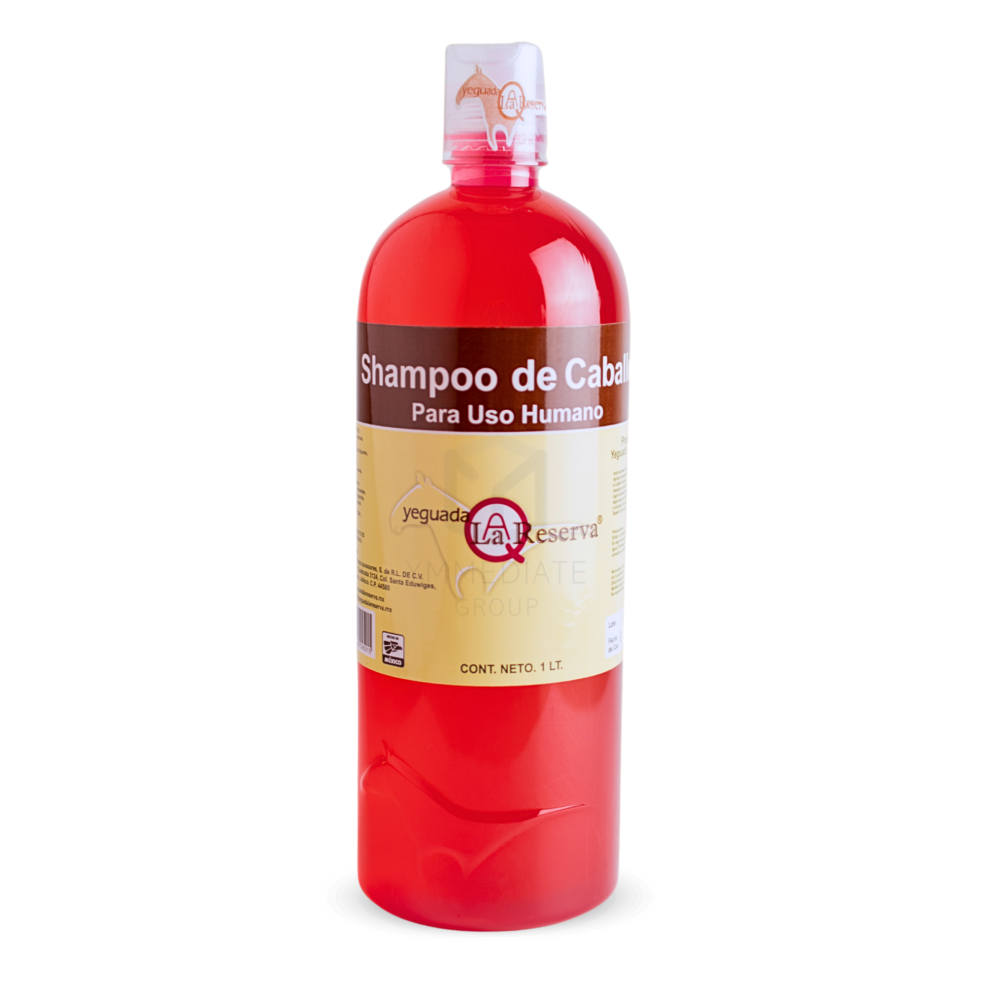 Shampoo de Caballo para Uso Humano, Yeguada la Reserva Presentación Roja Para Cabello Virgen 1LT "El Original"