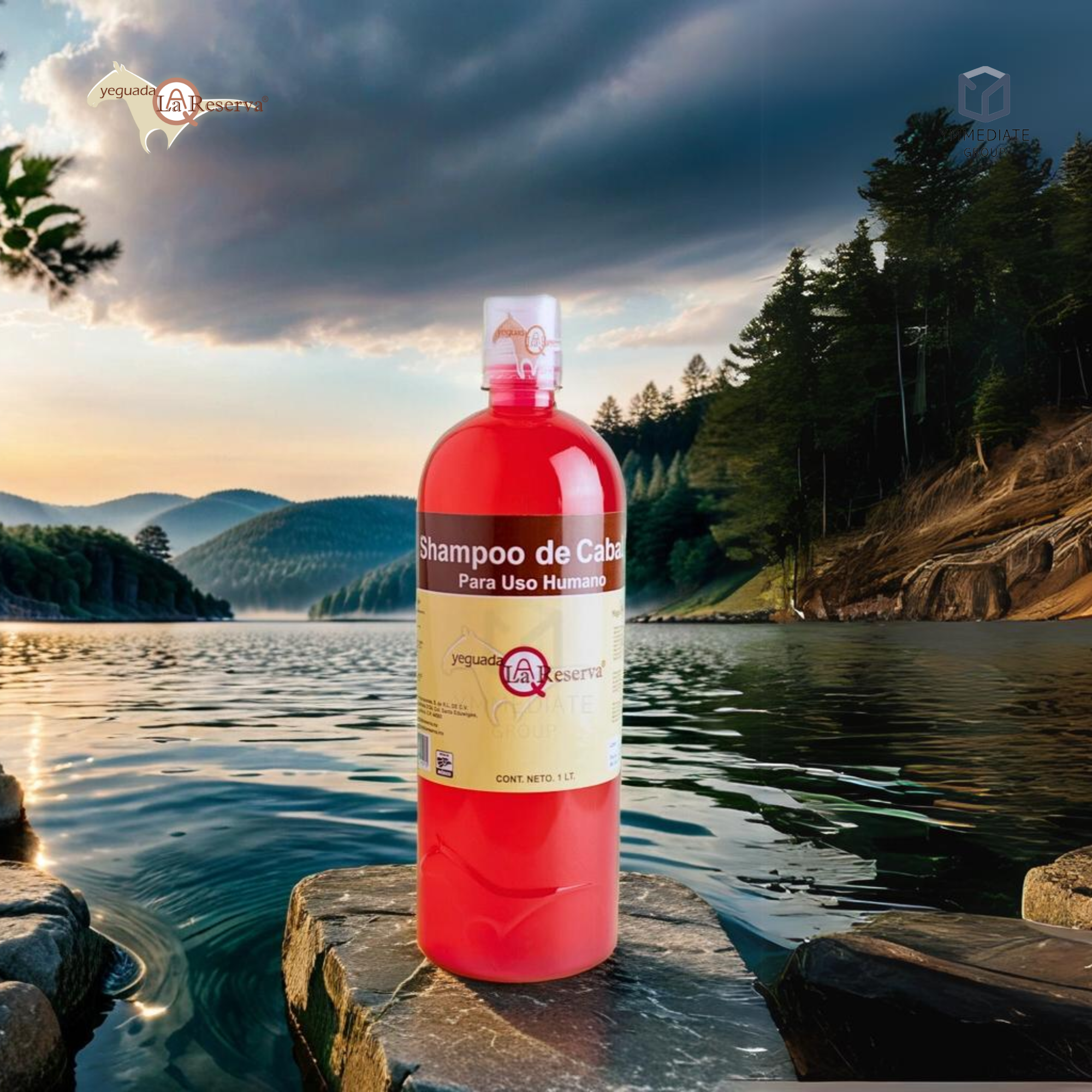 Shampoo de Caballo para Uso Humano, Yeguada la Reserva Presentación Roja Para Cabello Virgen 1LT "El Original"