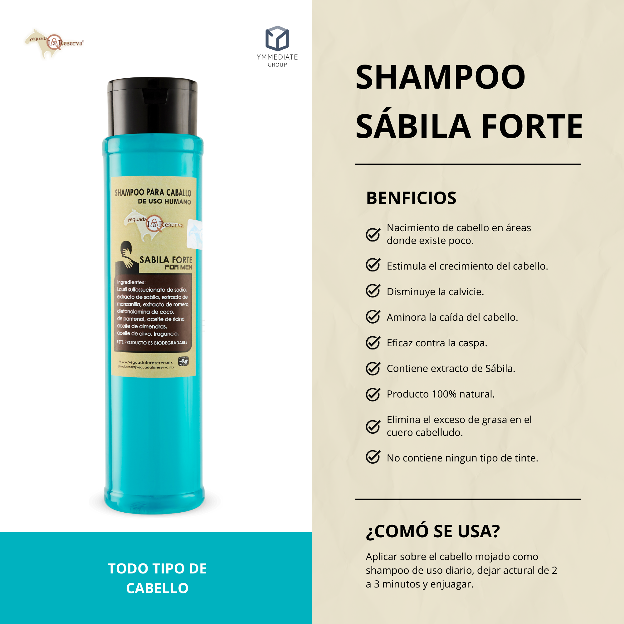SHAMPOO PARA CABALLO YEGUADA LA RESERVA SABILA FORTE FOR MEN PARA USO HUMANO "EL ORIGINAL"