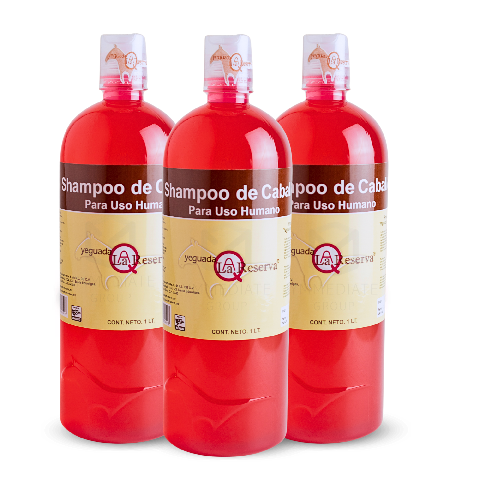 Shampoo de Caballo ROJO para Uso Humano - Yeguada la Reserva - Ideal para Cabello Virgen, Sin Procesar o Sin Maltratar - ACTIVOS MÁS FUERTES | Estimula el Crecimiento, Fortalecimiento y Brillo | 1 L (3 Botellas)