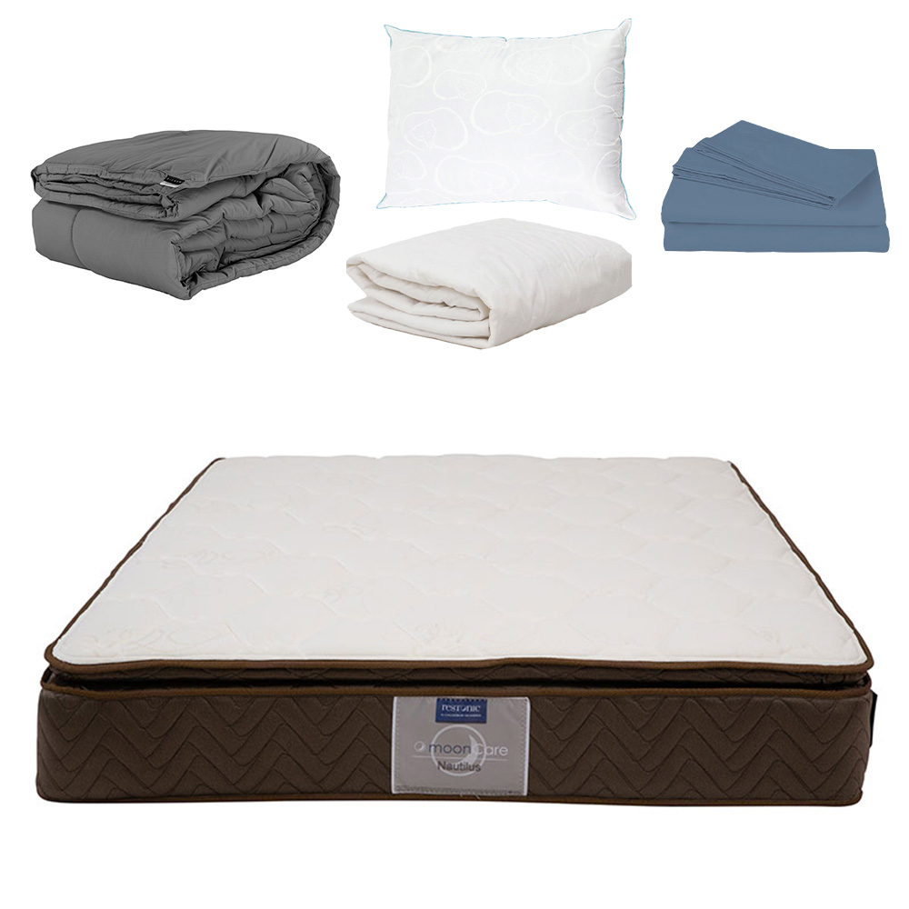 Colchón King Size Restonic Nautilus Con Almohada Oso, Sábanas, Protector y Edredón.