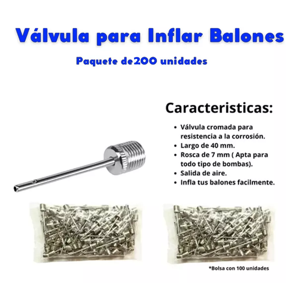 Paquete De 200 Piezas Valvula Cromada Para Inflar Balones.