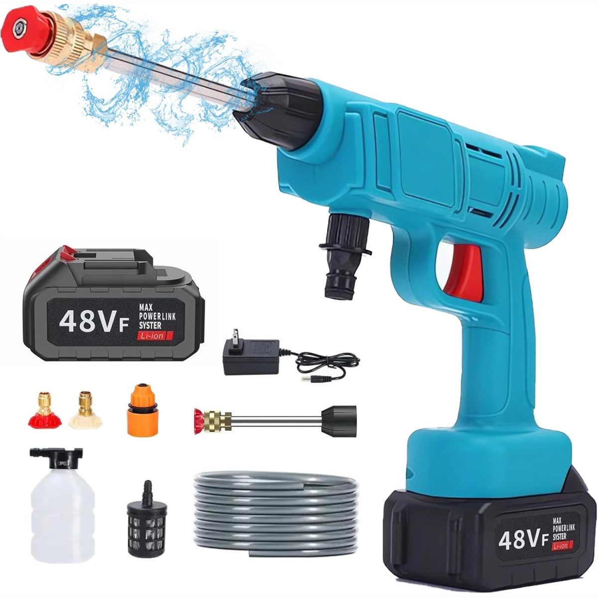 PISTOLA INALÁMBRICA HIDROLAVADORA PORTÁTIL 1500 PSI 48V JC.