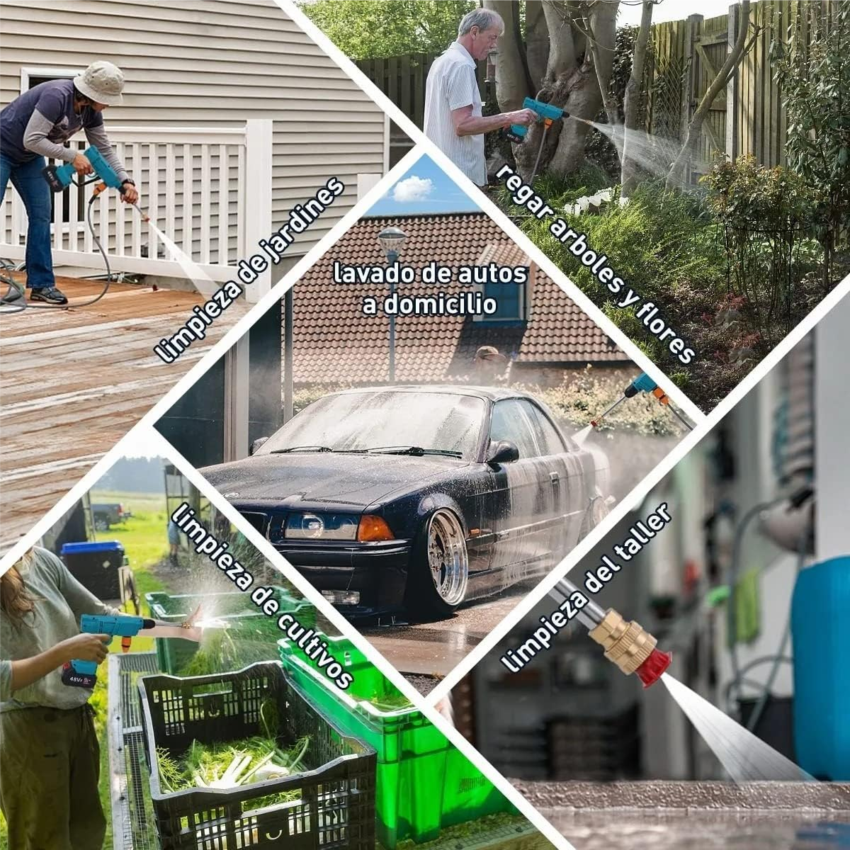 PISTOLA INALÁMBRICA HIDROLAVADORA PORTÁTIL 1500 PSI 48V JC.