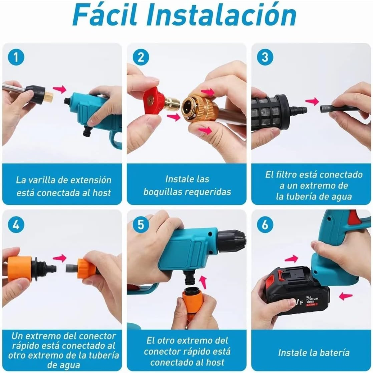 PISTOLA INALÁMBRICA HIDROLAVADORA PORTÁTIL 1500 PSI 48V JC.