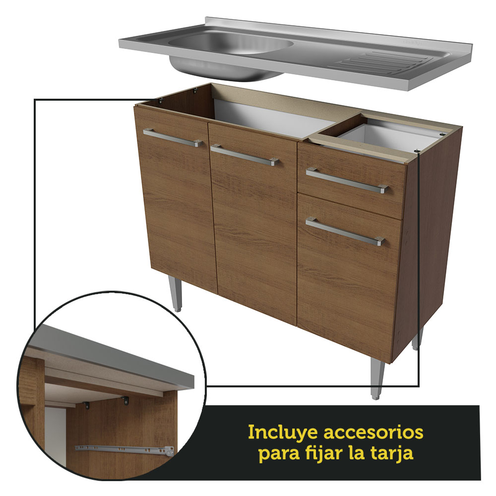 Cocina Compacta 169cm Con Mesón De Acero Marrón Emilly Madesa 13.