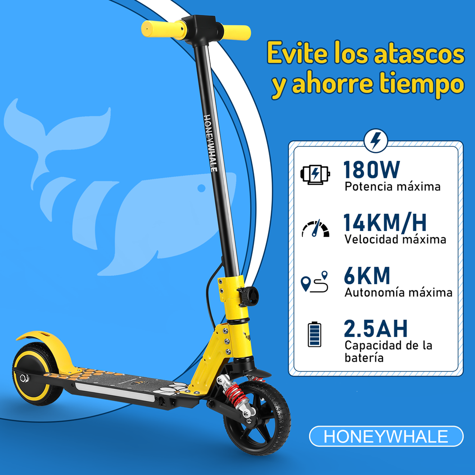 Scooter Eléctrico Infantil Honey Whale E10s Amarillo .
