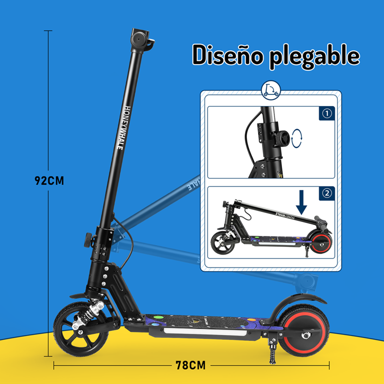 Scooter Eléctrico Infantil Honey Whale E10s Negro .