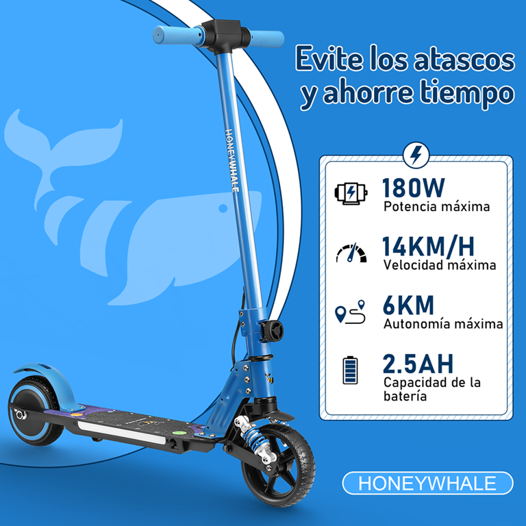 Scooter Eléctrico Infantil Honey Whale E10s Azul.