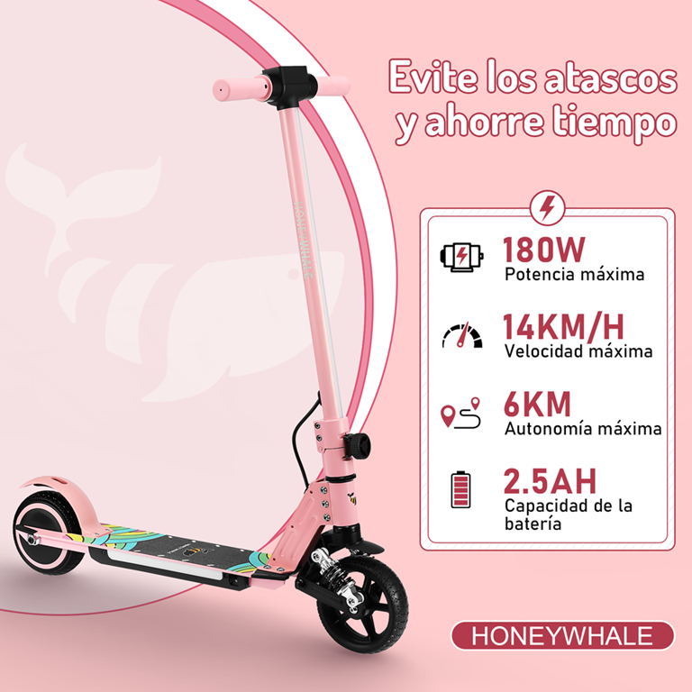 Scooter Eléctrico Infantil Honey Whale E10s Rosa.