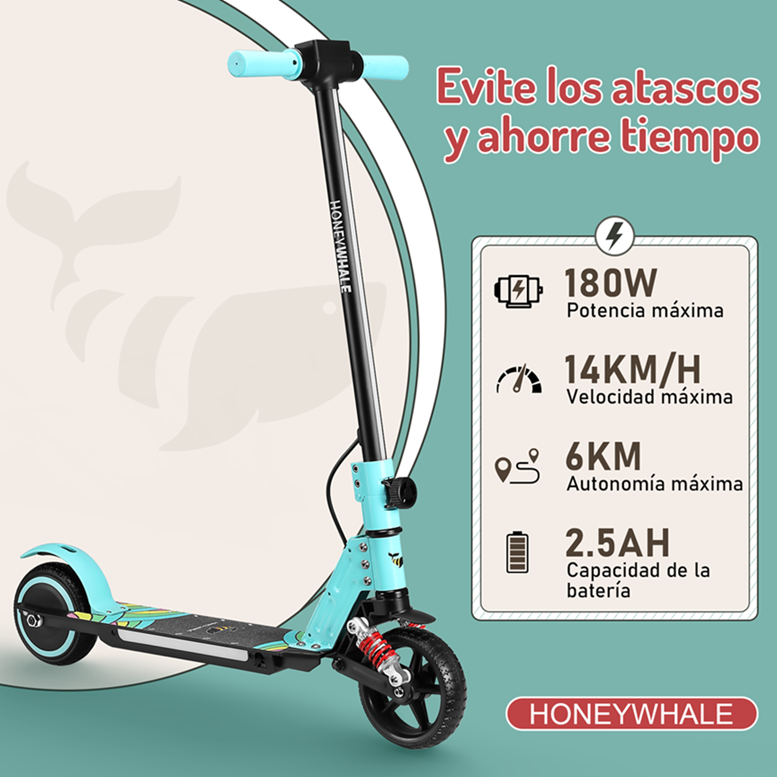 Scooter Eléctrico Infantil Honey Whale E10s Verde.