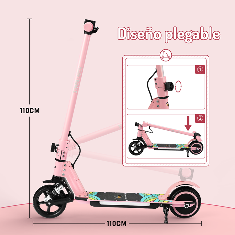 Scooter Eléctrico Infantil Honey Whale E10s Rosa.