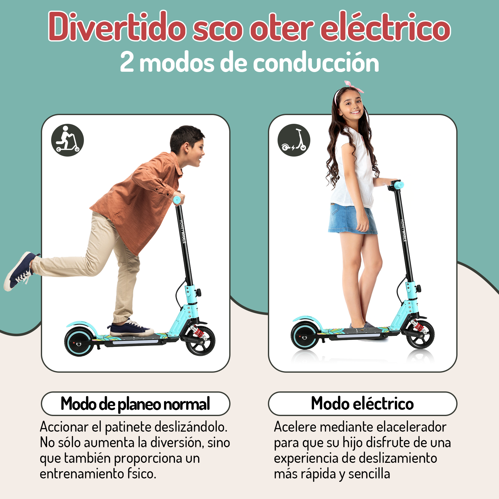 Scooter Eléctrico Infantil Honey Whale E10s Verde.