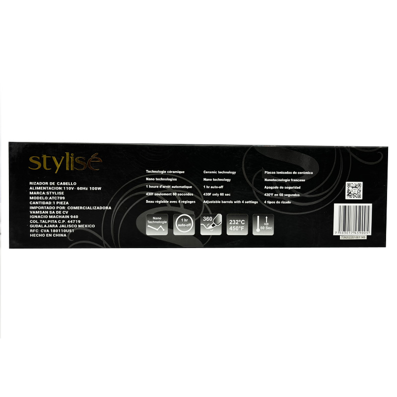 Stylisé Waflera Rizador de Cabello Profesional Negro Rosa Mod. ATC709 .